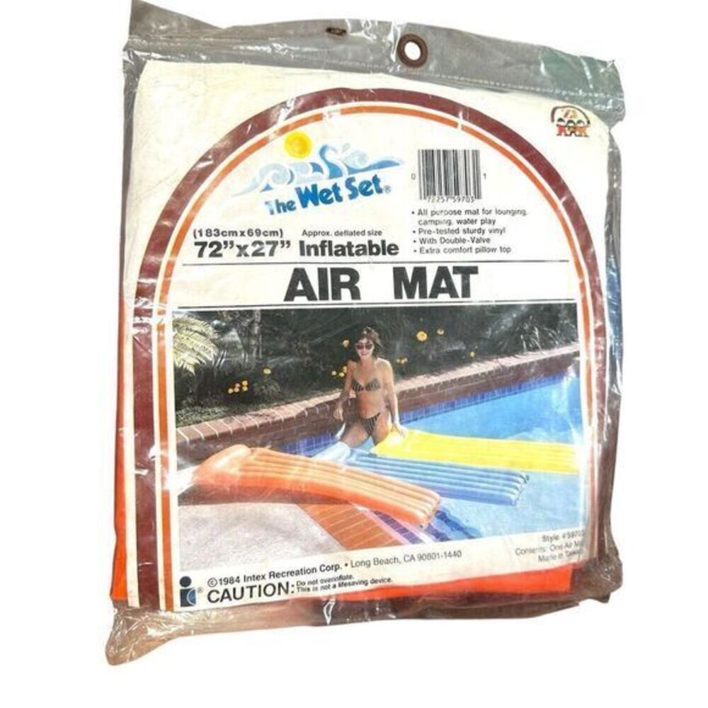 Vintage 1984 Intex The Wet Set Inflatable Pool Air Mat Float Orange 72" x 27"‎